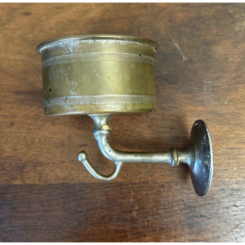 Antique c1900 Victorian Nickel Brass Wall Cup/Soap Holder Shaving Strop Hook